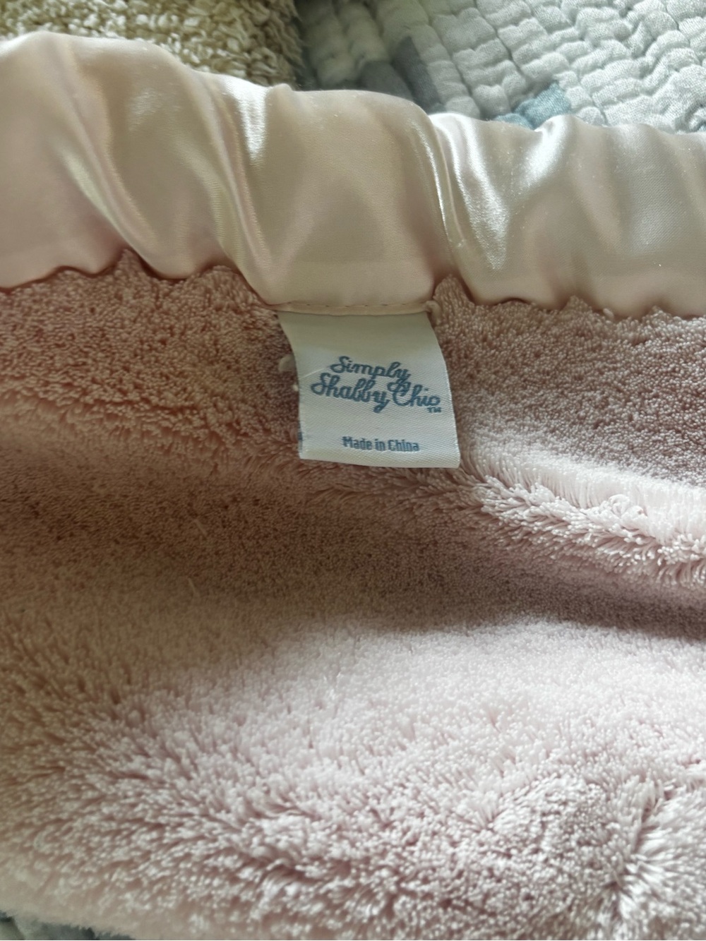 Simply Shabby Chic Soft Blush Plush Queen Blanket with Satin Trim